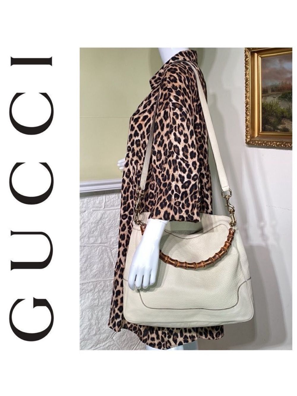 Authentic Gucci Diana XL Leather Bag Bamboo Handle & Leather Shoulder Strap